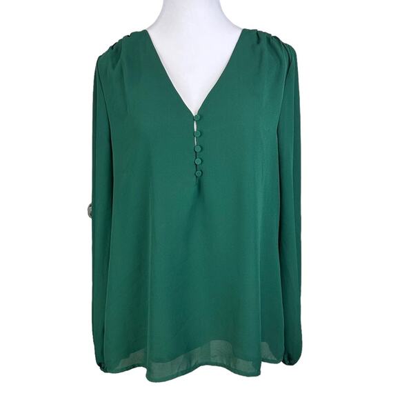 41 Hawthorn V Neck Top Long Sleeve Green Sz Medium - Picture 1 of 9